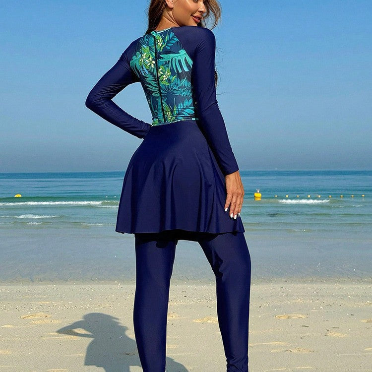 Floral Long Sleeve Swimwear Cover-Up – Conservative Beach Dress for Women