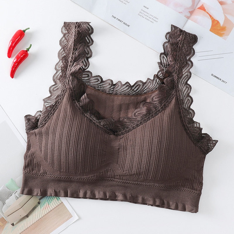Women's Lace Sports Bra — Cotton Yoga & Fitness Crop Top | One Size - BsBuy