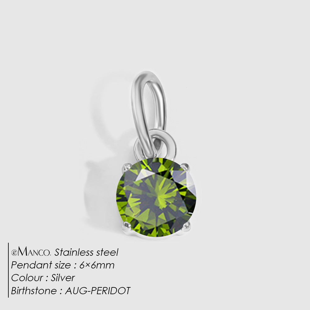 Birthstone Zircon Necklace Pendant — Stainless Steel Round Charm | 12 Months | Gold & Steel - BsBuy