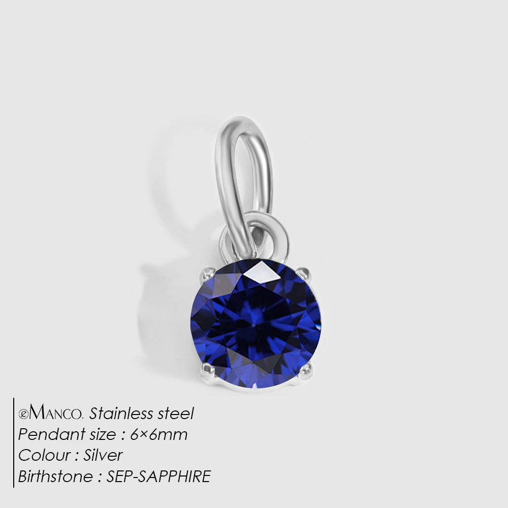 Birthstone Zircon Necklace Pendant — Stainless Steel Round Charm | 12 Months | Gold & Steel - BsBuy
