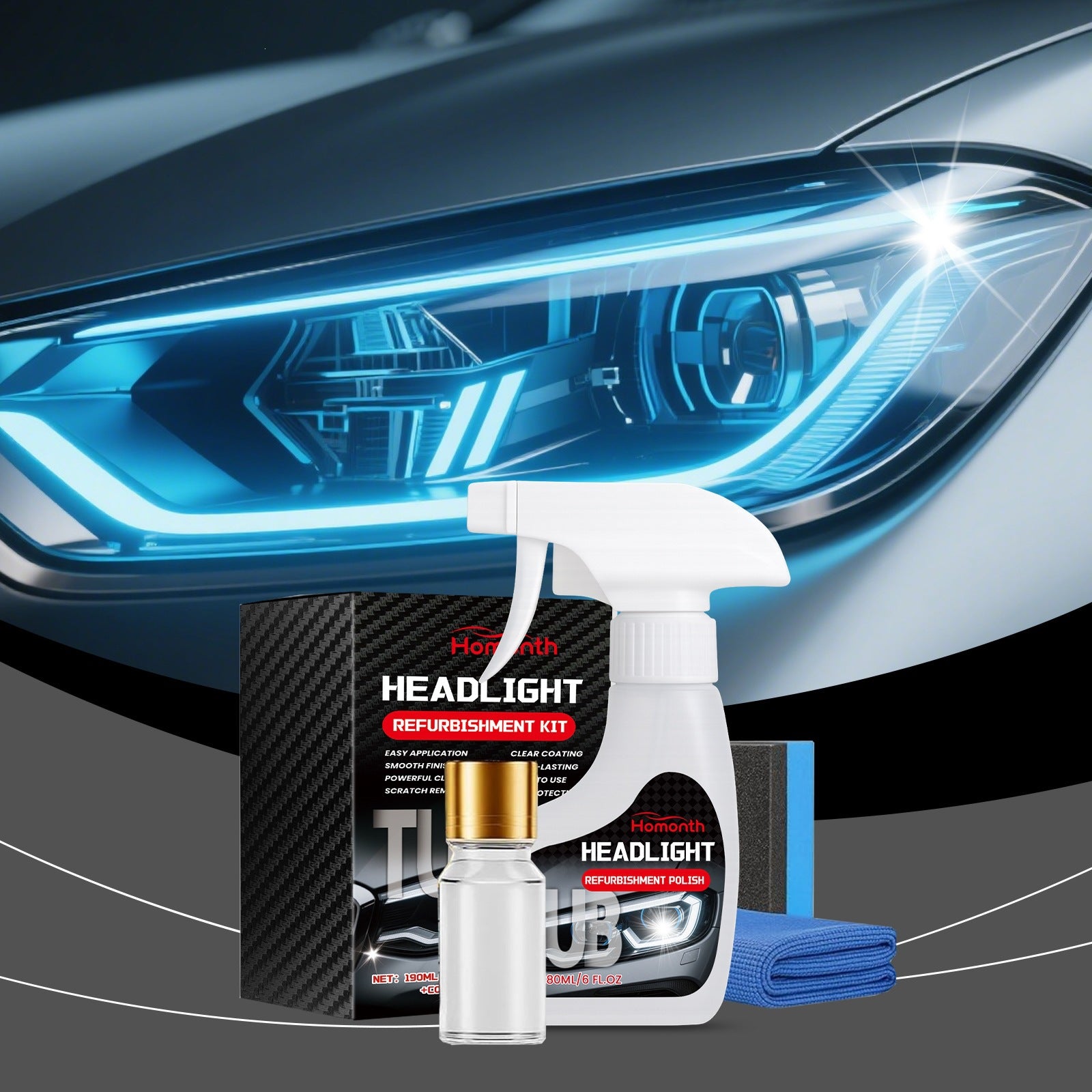 Homonth Car Headlight Restoration Kit with UV Protective Coating - BsBuy