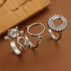 Silver-Plated Floral Adjustable Ring – Crystal Flower Statement Ring - BsBuy