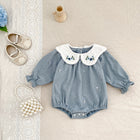 Cute  Baby Girl Long Sleeve Romper with Embroidered Collar, Spring and Autumn Fashion Princess Outfit - BsBuy