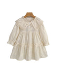 Girls' Dress Spring Autumn New French Lace Trim Large Turn-Down Collar Long Sleeve Princess Dress Children's Clothing - BsBuy