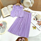 New Arrival Girls' Suit Set - Sleeveless Blouse + Wide Leg Pleated Pants Children's Outfit - BsBuy