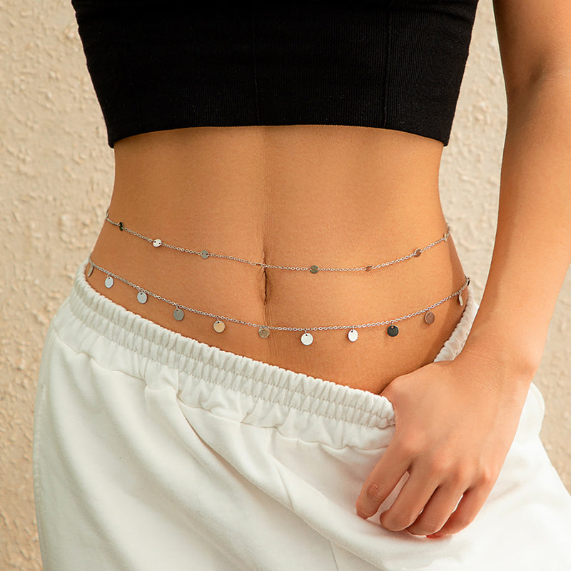 Luxe Double-Layered Waist Chain — Pearl & Geometric Sequin Body Jewellery - BsBuy