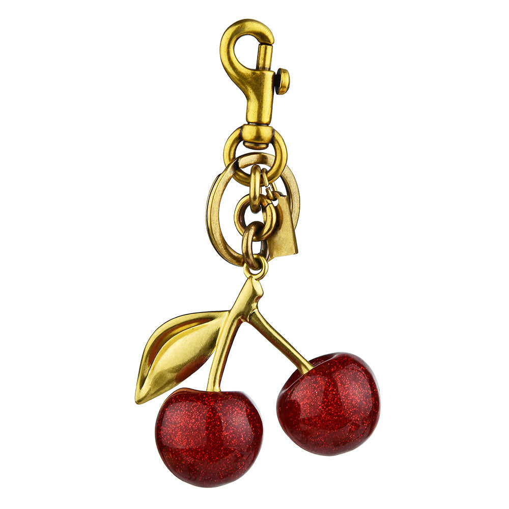 Crystal Cherry Keychain Bag Charm — Gold-Plated Alloy Luggage Pendant | Red & Pink - BsBuy