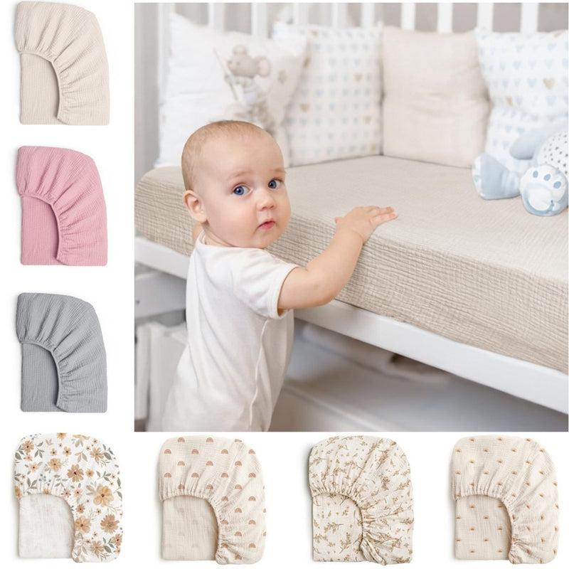Pure Cotton Baby Washbasin Bed Cover — Cream Style | All Seasons | Multiple Patterns & Sizes - BsBuy