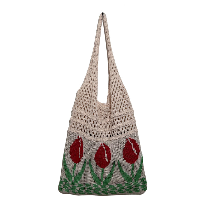 New Flower Bag Tulip Bag Retro Knitted Bag Handbag Shoulder Bag Woolen Bag for Women - BsBuy