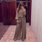 Women's Solid Colour V-Neck Lace-Up Top & Loose Trousers Set | Relaxed Fit | S–XXL