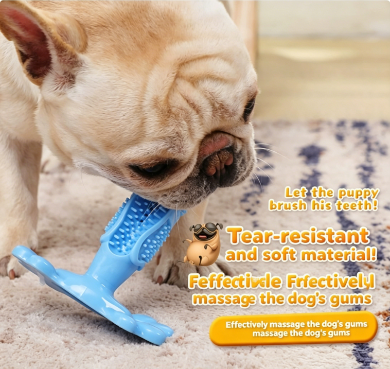 Pet Dog Toy Dental Brush Teeth Cleaning Elastic Rubber Chew Toy - BsBuy