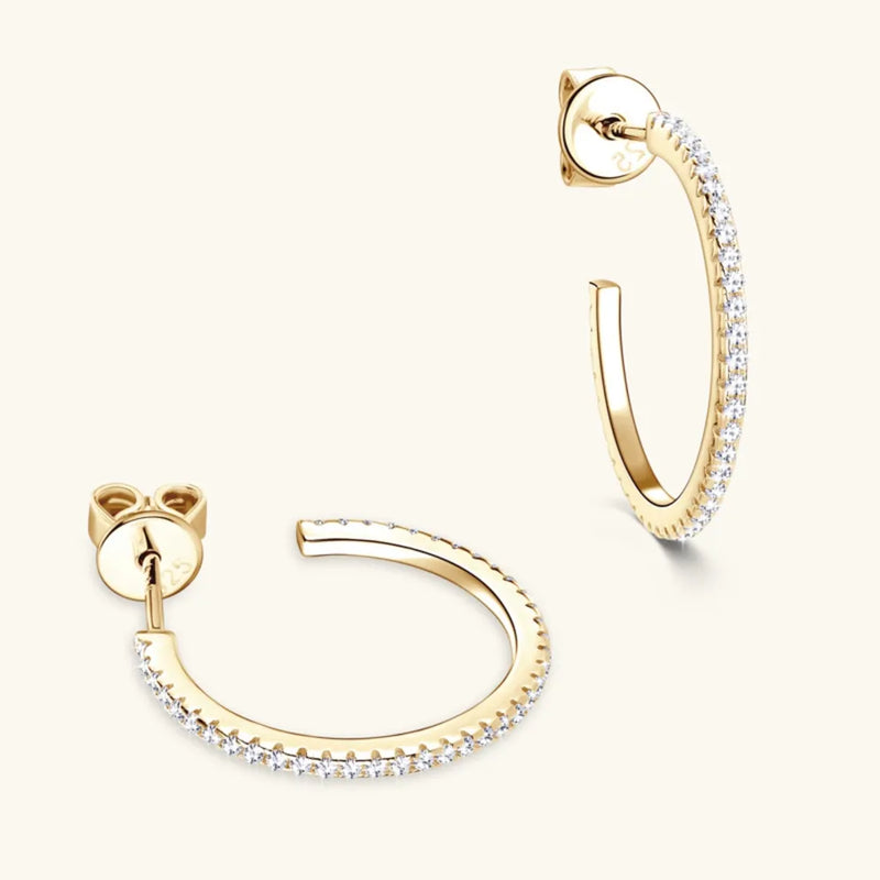 Moissanite C-Hoop Earrings — S925 Sterling Silver | D Colour VVS1 | Architectural Elegance - BsBuy