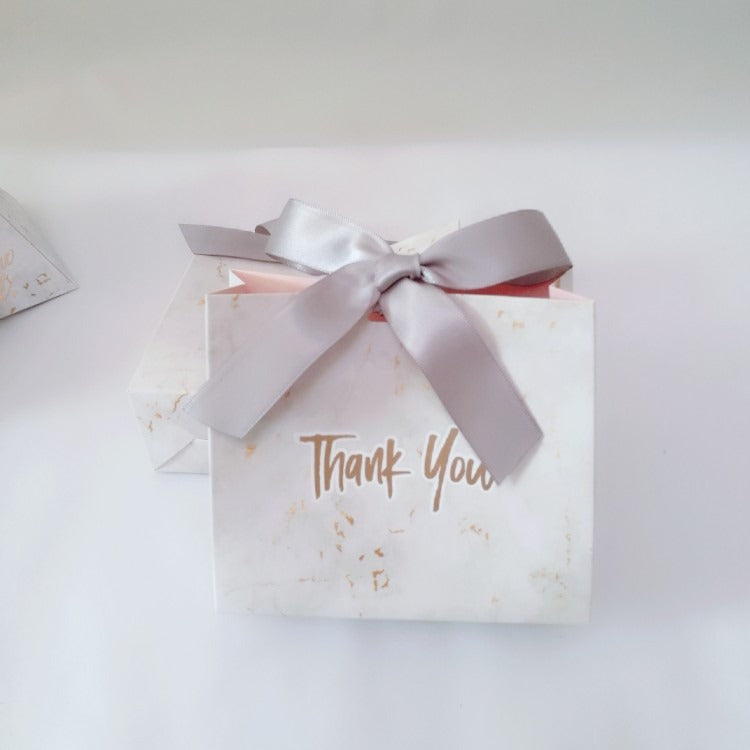 Marbled European-Style Wedding Gift Bag — Luxury Paper Favour Box with Grey Ribbon - BsBuy