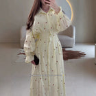 BsBuy Women's Long-Sleeve Lapel Button-Front Floral Midi Dress | A-Line | S–XXL