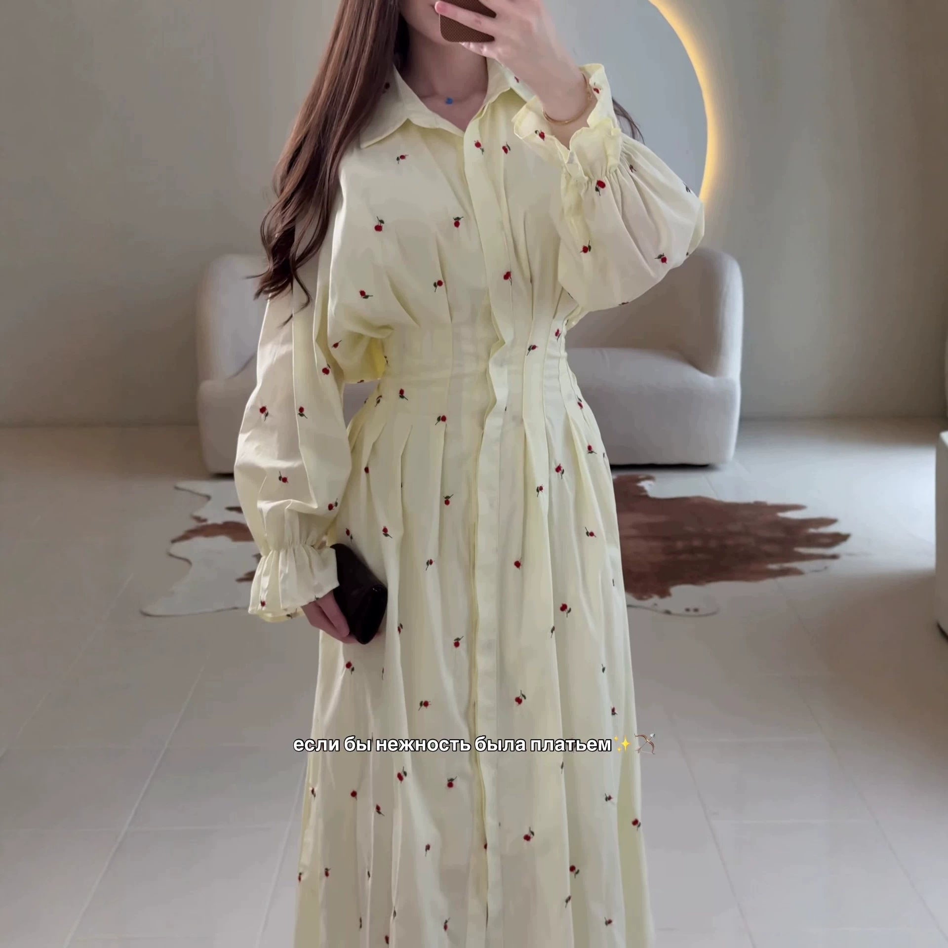 BsBuy Women's Long-Sleeve Lapel Button-Front Floral Midi Dress | A-Line | S–XXL