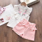 Girls Floral Embroidered Sleeveless Top & Shorts Set – Summer Two-Piece Outfit - BsBuy