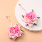 3D Rose Drop Earrings — Handmade Fabric Floral Bridal & Bohemian Ear Jewellery - BsBuy