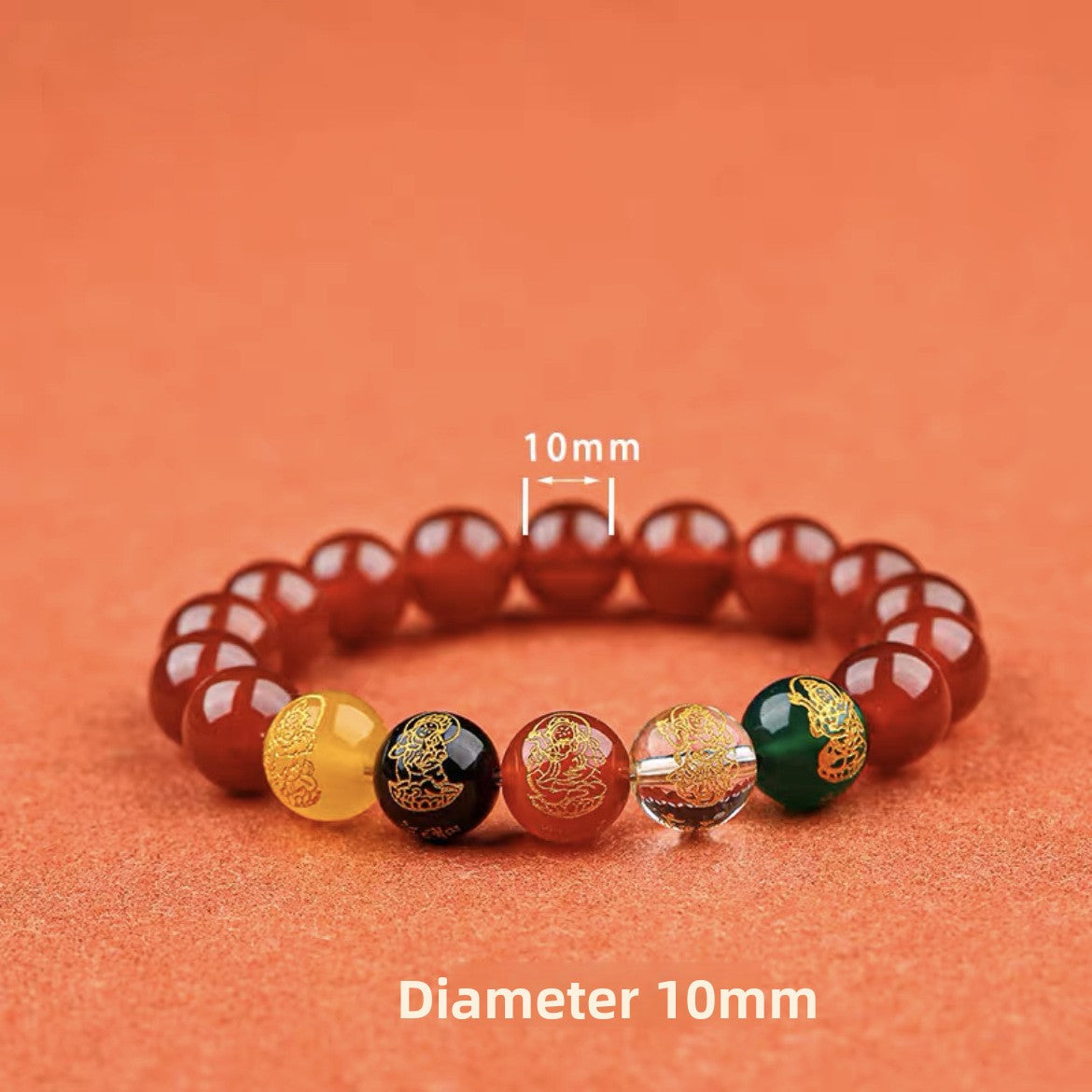 Five-Way Fortune God Cinnabar Bracelet with Beads - BsBuy
