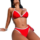 Women's Red Colour-Block Split Swimsuit – Sleeveless Swimwear by BsBuy