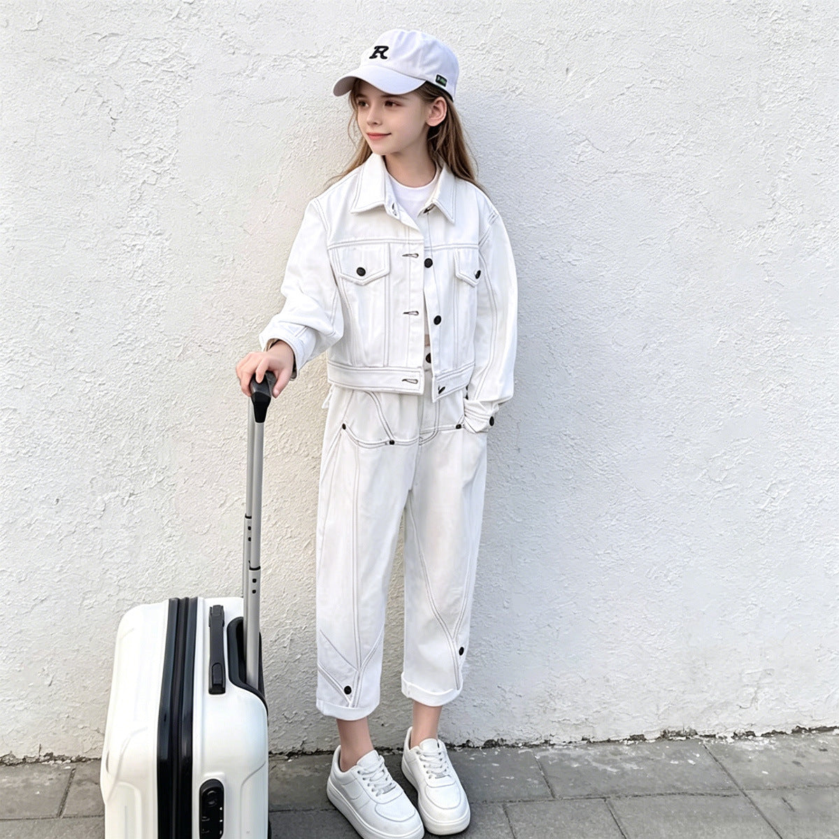 Girls' Cargo Outfit Fashionable Denim Two-Piece Set for Kids Spring and Autumn - BsBuy