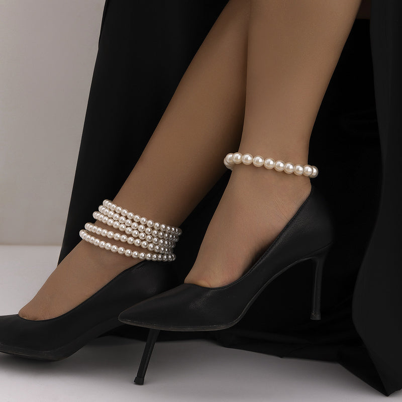 Double-Layer Imitation Pearl & Bead Ankle Chain for Women — Light Luxury Layered Anklet - BsBuy