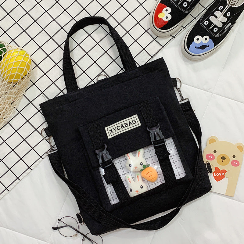 New Canvas Transparent Bag Student Canvas Bag Female Messenger Printed Canvas Bag Shoulder Bag Messenger Bag - BsBuy