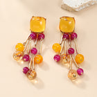 Fruit Floral Tassel Earrings — Rhinestone Embellished Alloy Drop Earrings for Women - BsBuy