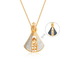Double-Sided Madonna & Cross Necklace – Colourful Zircon Pendant on Adjustable Box Chain - BsBuy