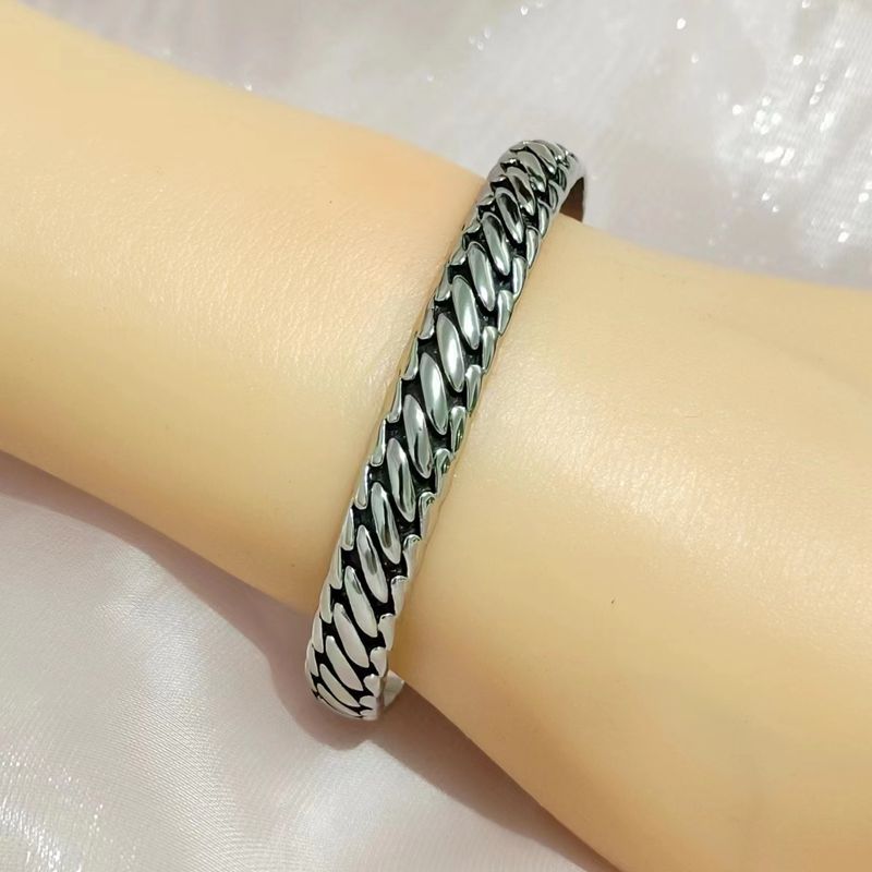 Open Geometric Tyre Pattern Bracelet – Minimalist Silver Cuff - BsBuy