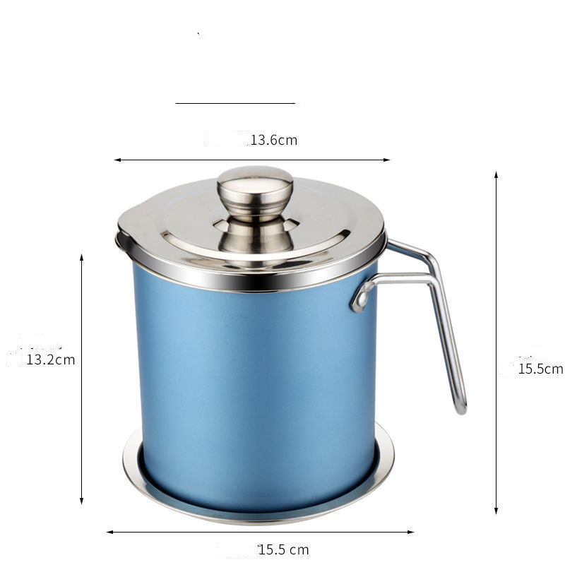 Stainless Steel Kitchen Oil Filter & Storage Pot - Blue / 1400ml