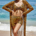 Checkered printed split long sleeved three piece swimsuit - BsBuy