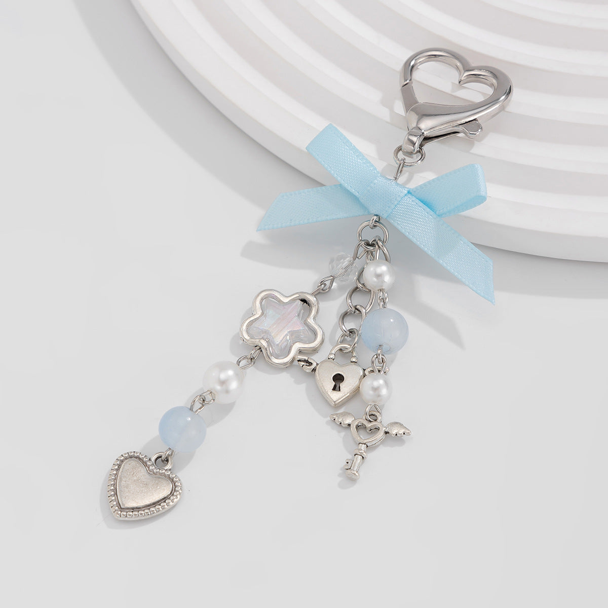 Love Bow Ribbon Keychain — Imitation Pearl & Alloy Pendant | Sweet Feminine Charm - BsBuy