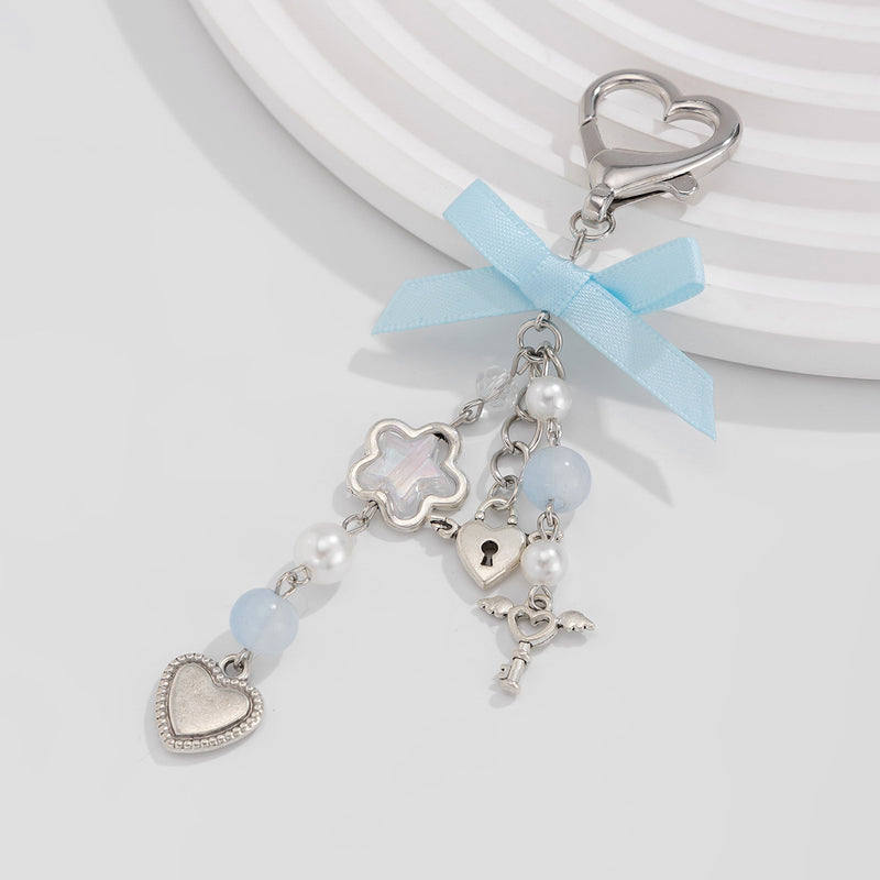 Love Bow Ribbon Keychain — Imitation Pearl & Alloy Pendant | Sweet Feminine Charm - BsBuy