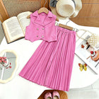 New Arrival Girls' Suit Set - Sleeveless Blouse + Wide Leg Pleated Pants Children's Outfit - BsBuy