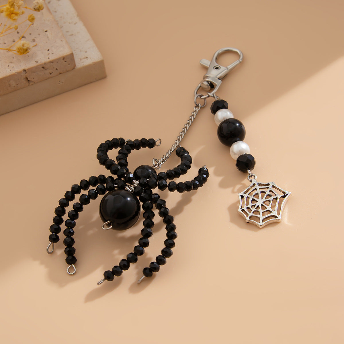 Sunflower Crystal Keychain Set — 3-Piece Pearl, Spider & Floral Accessory Collection - BsBuy