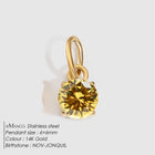 Birthstone Zircon Necklace Pendant — Stainless Steel Round Charm | 12 Months | Gold & Steel - BsBuy