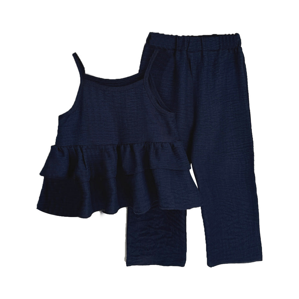 Cute Two-Piece Set for Girls Summer Casual Crop Top and Wide Leg Pants Outfit Kids Clothing - BsBuy