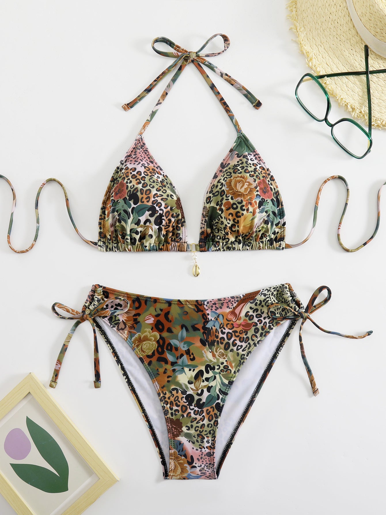 Double tie bikini split swimsuit - BsBuy