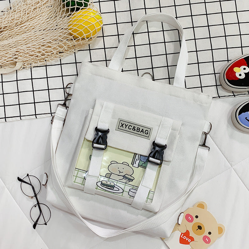 New Canvas Transparent Bag Student Canvas Bag Female Messenger Printed Canvas Bag Shoulder Bag Messenger Bag - BsBuy