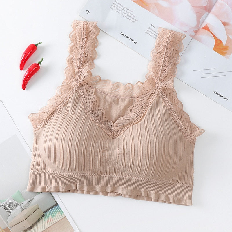 Women's Lace Sports Bra — Cotton Yoga & Fitness Crop Top | One Size - BsBuy