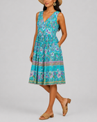 Women's Fashion Ethnic Style Blue Printed V-Neck Open Front Sleeveless Dress - BsBuy