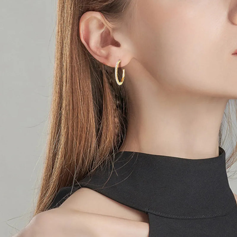 Moissanite C-Hoop Earrings — S925 Sterling Silver | D Colour VVS1 | Architectural Elegance - BsBuy
