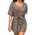 Geometric print V-neck waist cinching drawstring swimsuit - BsBuy