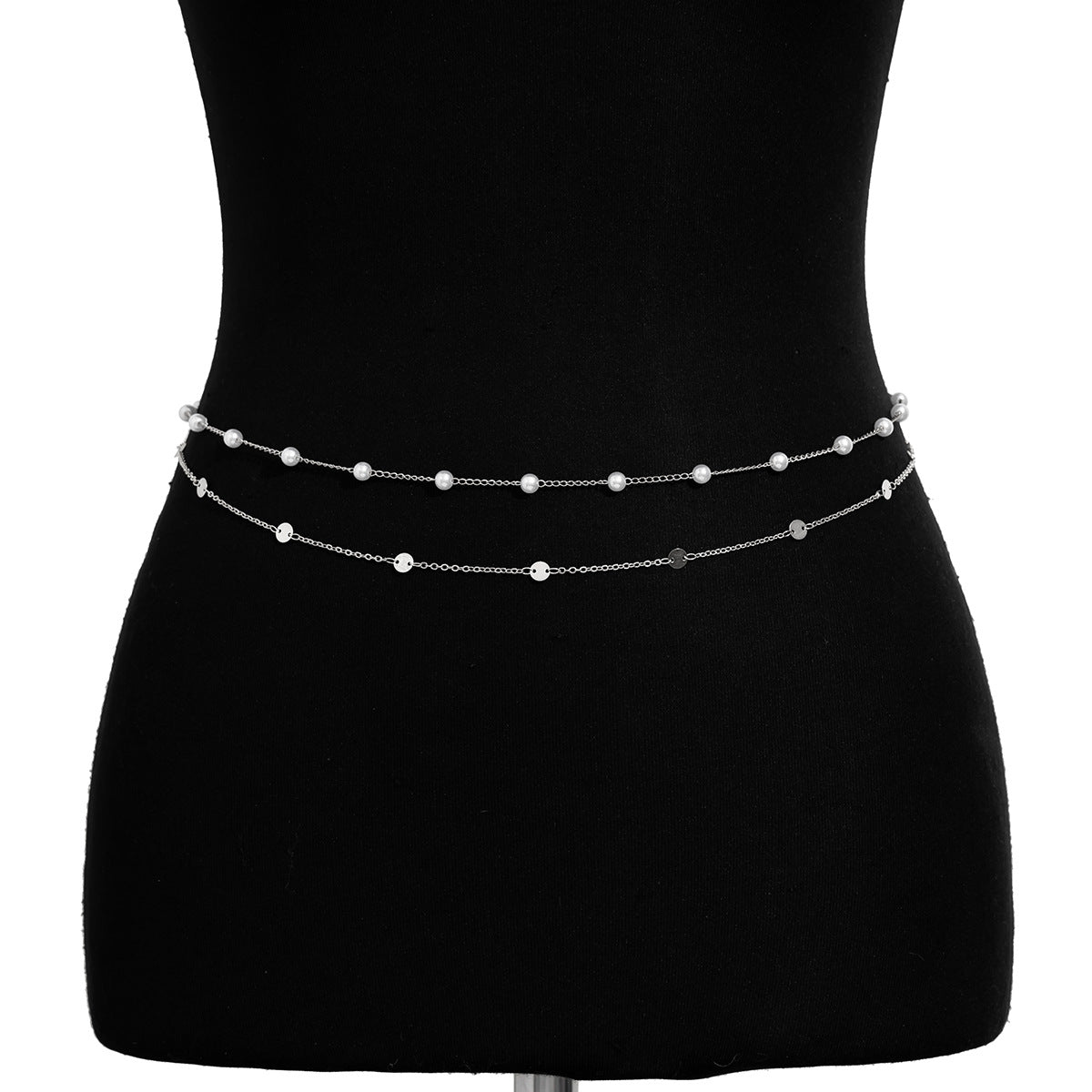 Luxe Double-Layered Waist Chain — Pearl & Geometric Sequin Body Jewellery - BsBuy