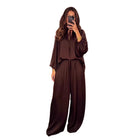 Women's Solid Colour V-Neck Lace-Up Top & Loose Trousers Set | Relaxed Fit | S–XXL