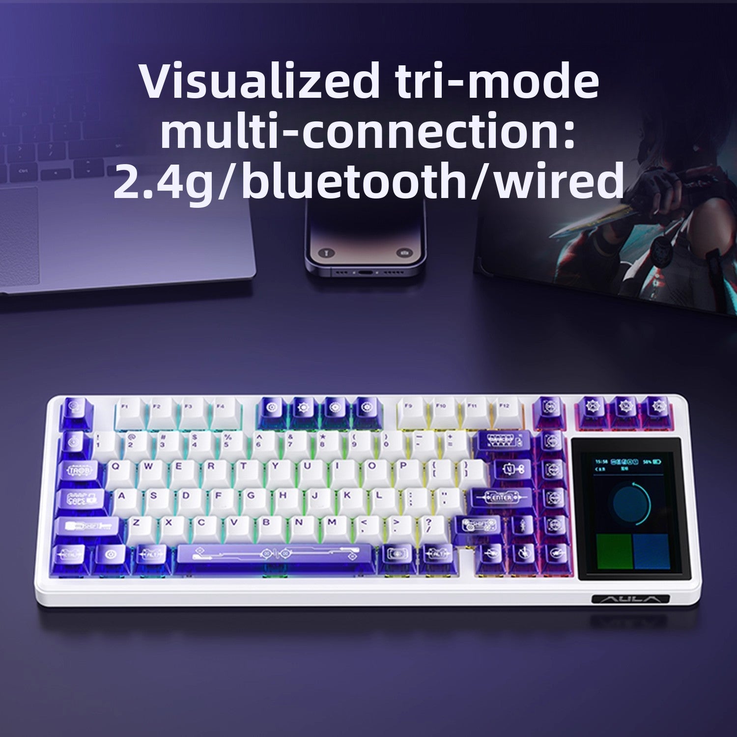 L99 Screen Display Mechanical Keyboard — RGB, Wireless, 8000mAh - BsBuy
