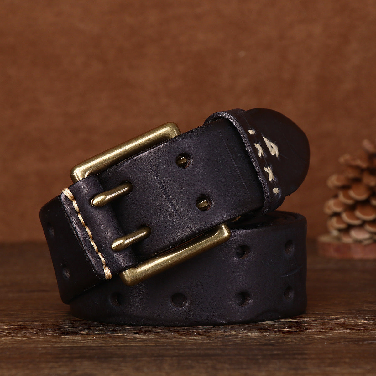 Retro Genuine Leather Belt – Top-Layer Cowhide with Copper Pin Buckle | Black, Brown & Khaki | 105–125cm - BsBuy