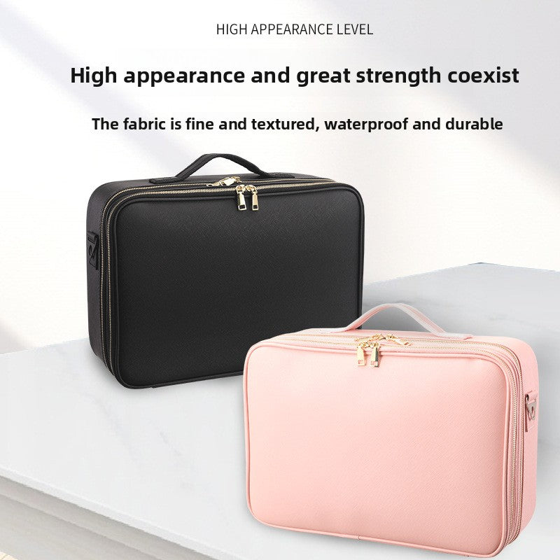 Portable Multi-Layer Cosmetic & Tool Organiser Bag – PVC Leather Travel Beauty Case | Pink & Black