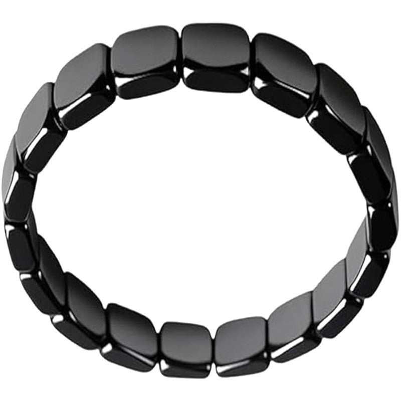 Black Onyx & Hematite Beaded Bracelet — Cubed Stone Braided Adjustable Jewellery for Men & Women
