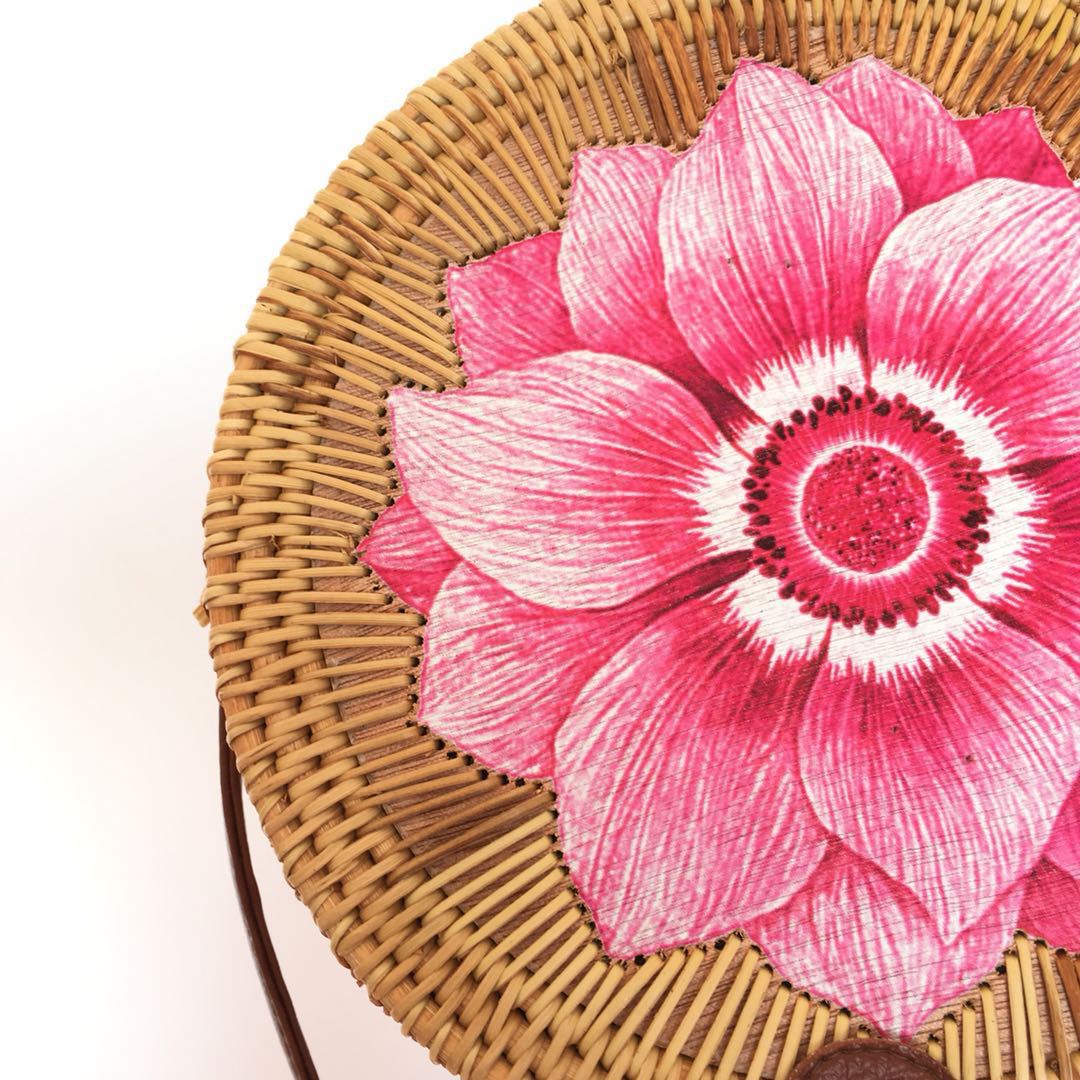 Rattan Bag Vietnamese Handmade Pattern Straw Bag Summer Beach Bag Round Women's Shoulder Bag Messenger Bag - BsBuy